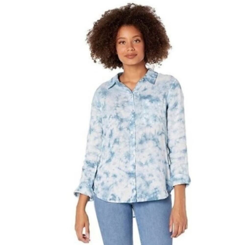 Faherty Malibu Linen Tie-Dye Button-Down Shirt Ocean Blue Small Beach Coastal